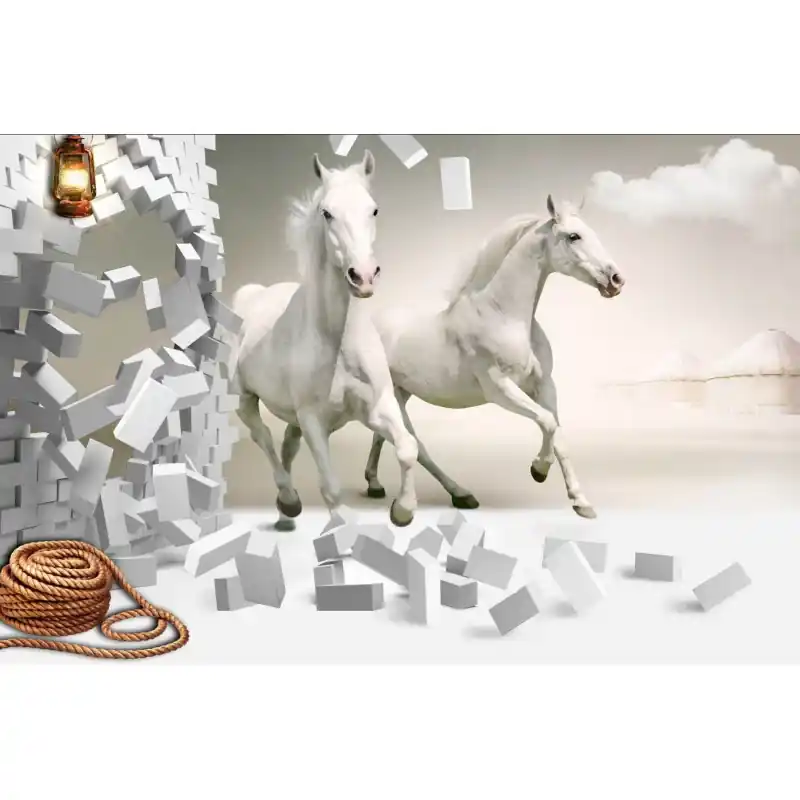 Lichidare de stoc Fototapet 3D, cu cai albi, 3D101