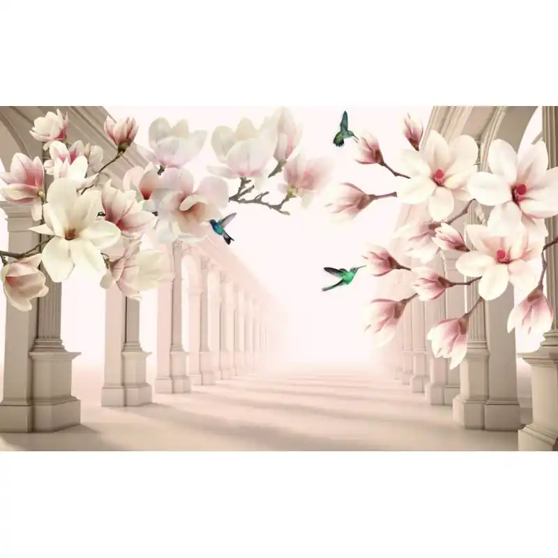 Fototapet 3D, magnolii, roz, si colibri, 3D99 Premium