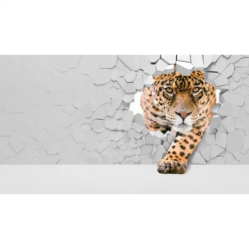Fototapet 3D, cu tigru, care trece prin zid, 3D89 Popular