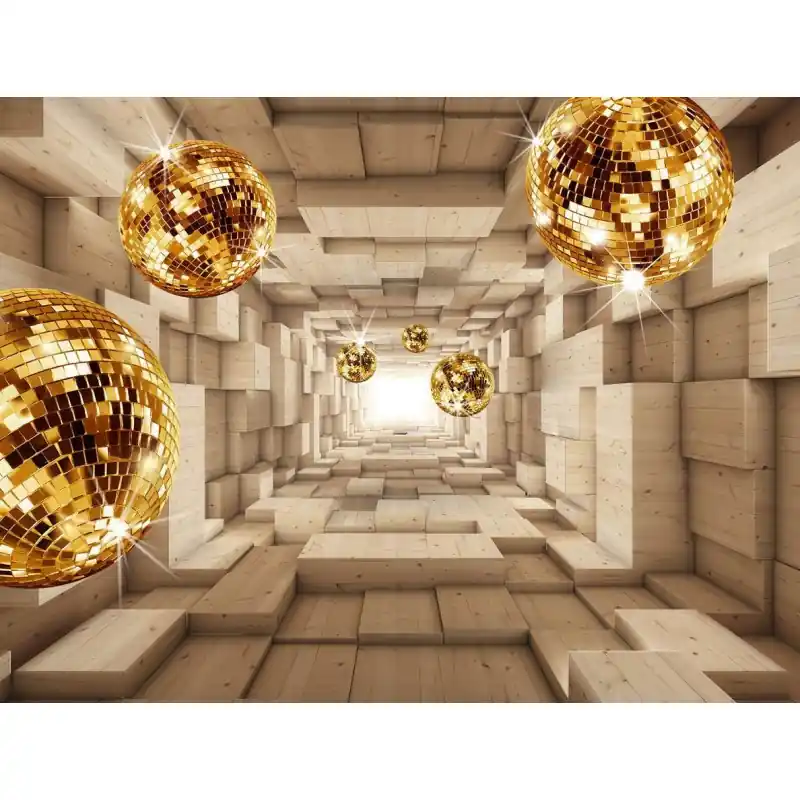 Nu rata Fototapet 3D, tunel, cuburi din lemn, globuri stralucitoare, 3D87