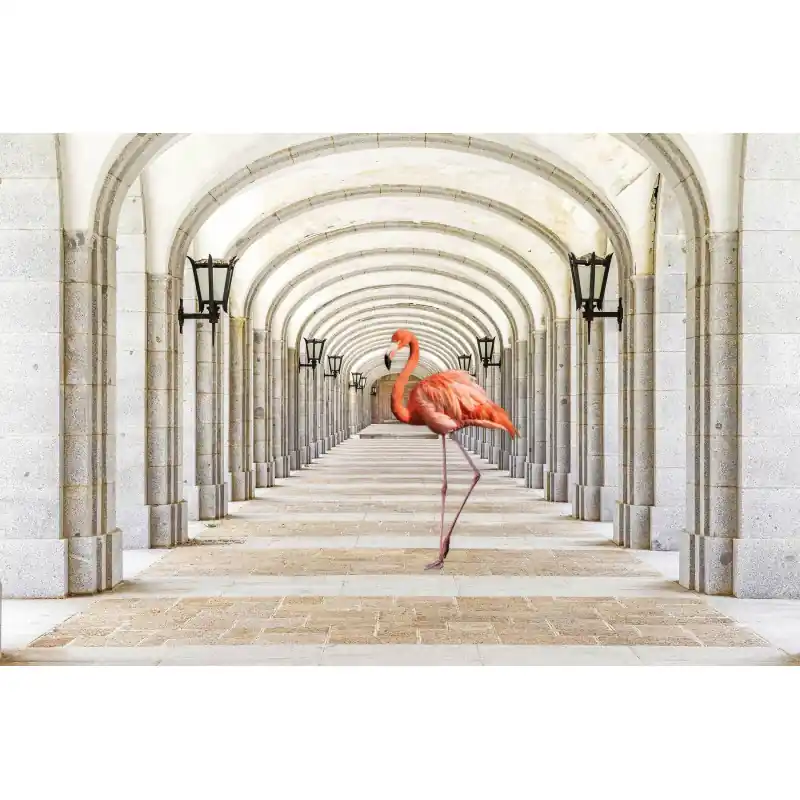 Fototapet 3D, flamingo roz intr-un tunel, 3D88 Preferatul clienților