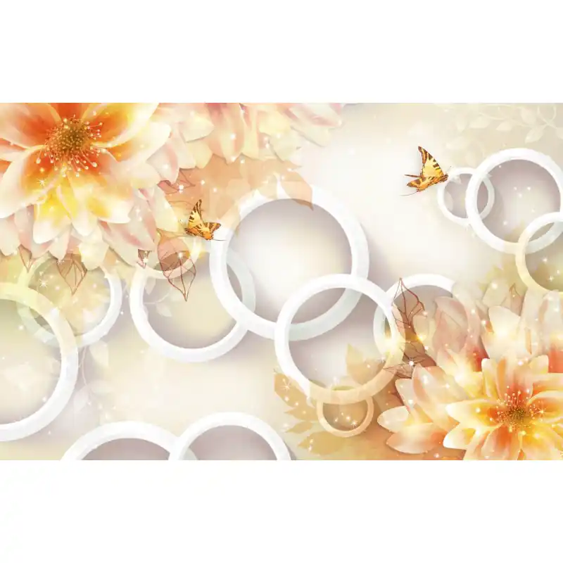 Ofertă limitată Fototapet 3D, flori, fluturi, cercuri, multicolor, 3D74