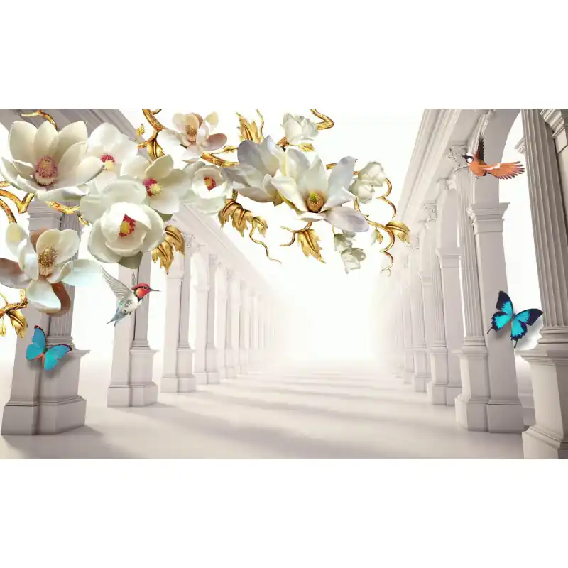 Fototapet 3D, flori, fluturi, colibri, multicolor, 3D69 Ofertă limitată