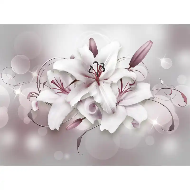Super ofertă Fototapet 3D, crini alb cu nuante de mov, 3D56