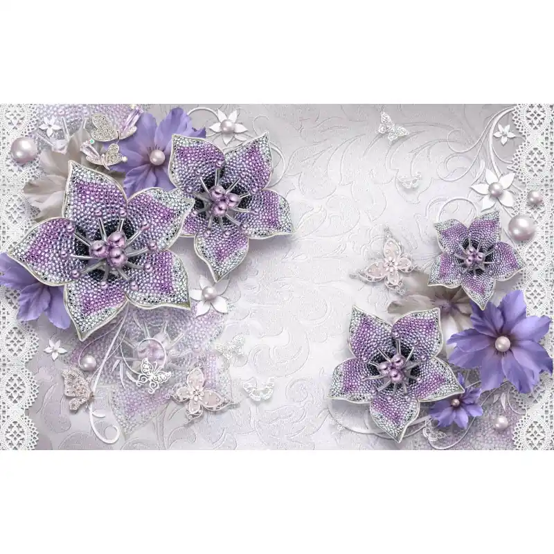 Popular Fototapet 3D, flori violete, pietre pretioase, 3D57