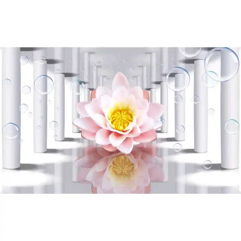 Reducere Fototapet 3D motiv floral, alb, roz, dintrr-o bucata 3d1