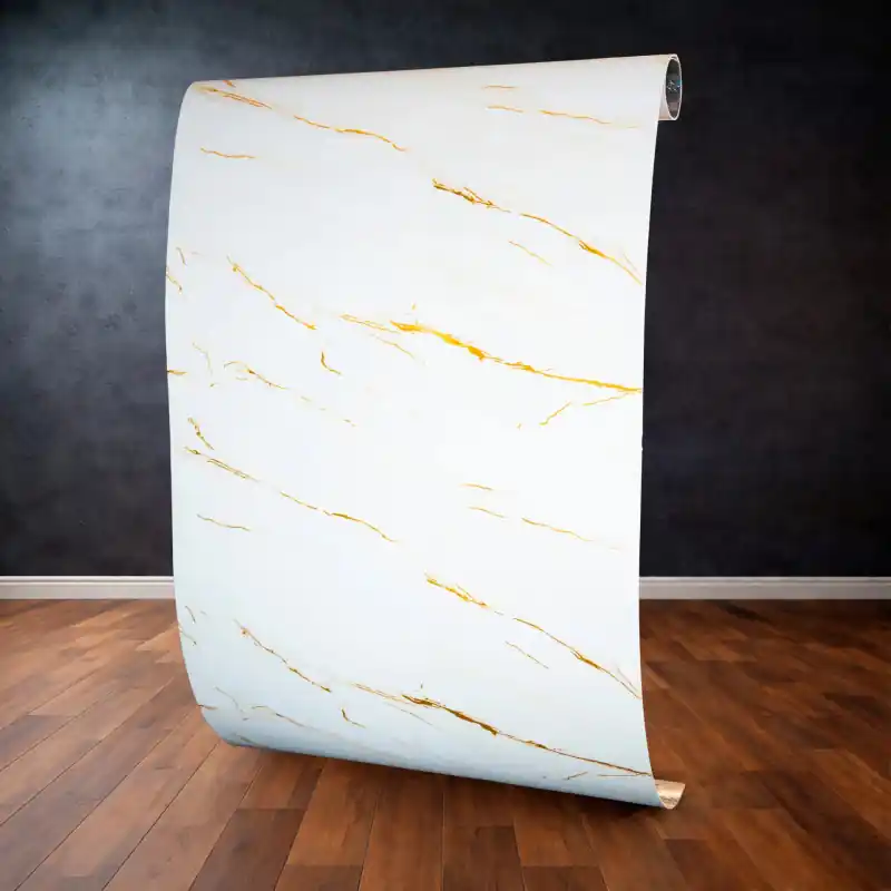 Reduceri Panou Decorativ Autoadeziv TC-7048-1 Marmură Albă cu Inserții Aurii, 1.20m x 3m – Design Luxos
