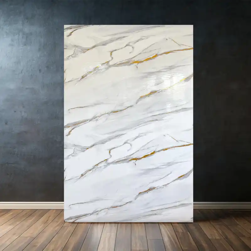 Ofertă exclusivă Panou Decorativ Autoadeziv TC-7048 Marmură Albă cu Inserții Aurii, 1.20m x 3m – Design Luxos
