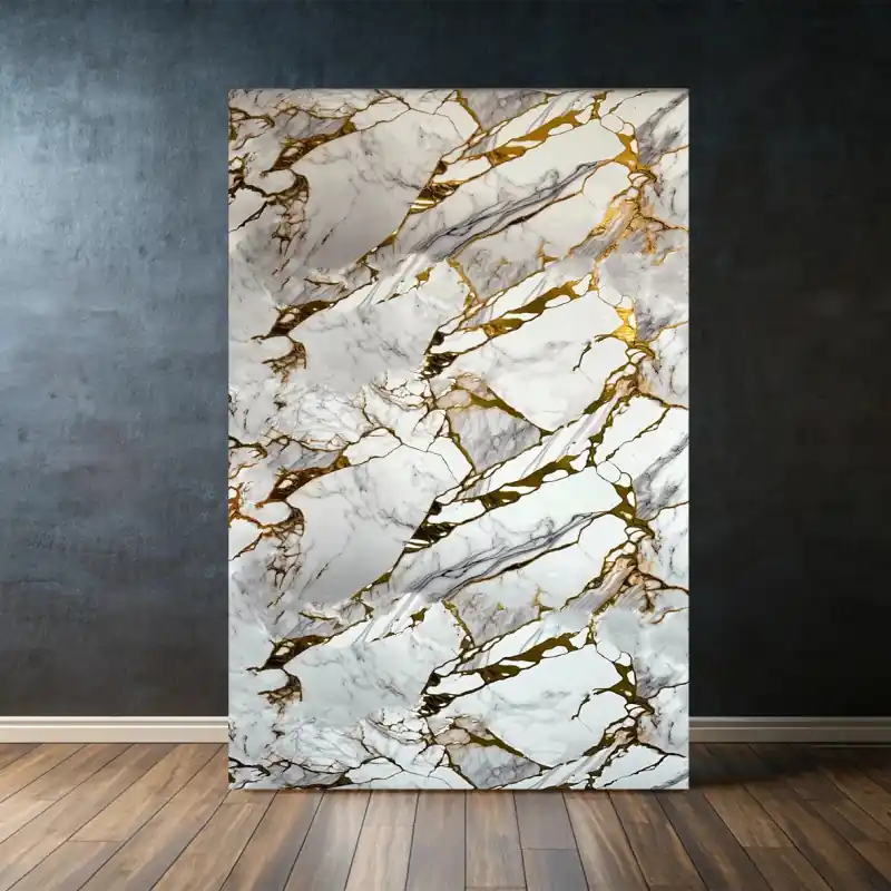 Panou Decorativ Autoadeziv TC-83097 Marmură Albă cu Inserții Aurii, 1.20m x 2.80m – Design Luxos Ultima șansă