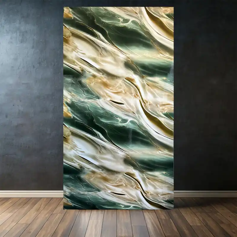 Plată securizată Panou Decorativ TC-83099 „Emerald Gold Flow” – Autocolant XXL 3m x 1.2m