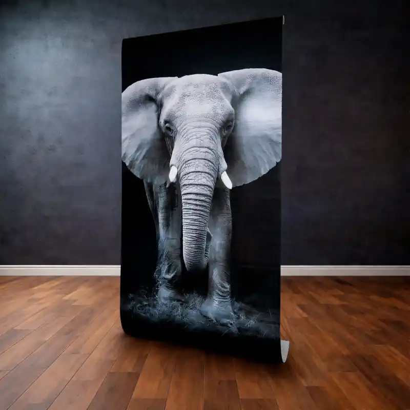 Cel mai bun preț Panou Decorativ Autocolant "Wild Majesty" – Portret Elefant Alb-Negru, 120cm x 300cm