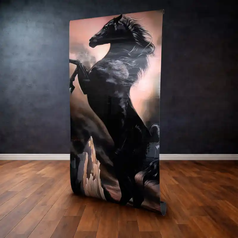 Panou Decorativ Autocolant "Dark Majesty" – Cal Negru în Cabraj, 120cm x 300cm Cel mai vândut