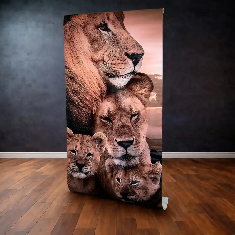 Panou Decorativ Autocolant "Lion Family Love", Portret Wildlife XL, 120 x 300 cm Discount