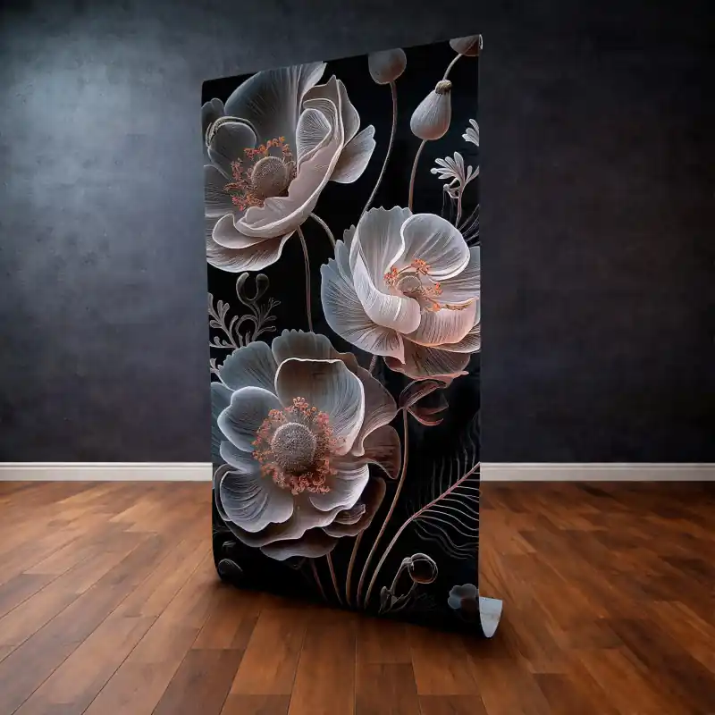 Calitate înaltă Panou Decorativ Autocolant "Copper Bloom Noir" – Flori de Mac Artistice, 120 x 300 cm