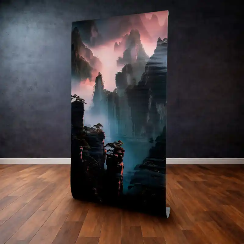 Disponibil imediat Panou Decorativ Autocolant "Floating Mountains" – Peisaj Mistic cu Stânci și Ceață, 120 x 300 cm