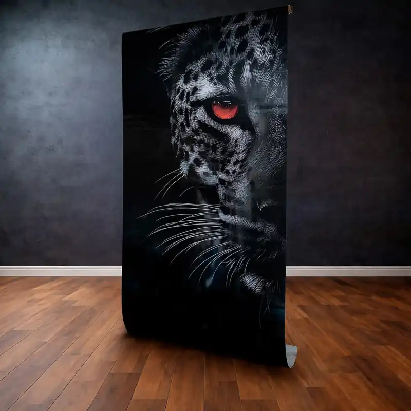 Panou Decorativ Autocolant "Privirea Leopardului", Black & White cu Accent Roșu, 120 x 300 cm Ofertă specială