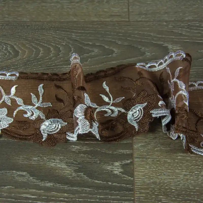 Retur gratuit Broderie lata pentru perdele, maro, 11cm latime