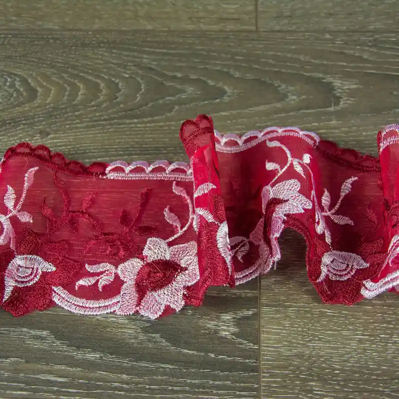 Popular Broderie lata pentru perdele, bordo, 11cm latime