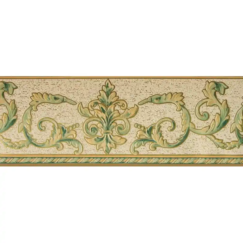 Livrare rapidă Bordura decorativa clasica, crem, verde, cu sclipici F19004