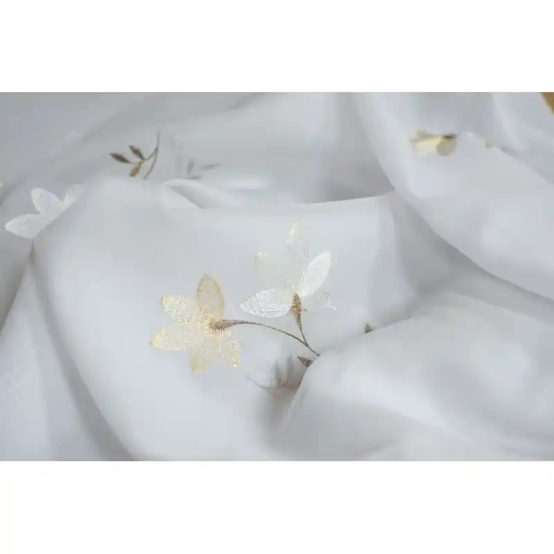Calitate înaltă Perdea Voal Floral Crem-Maro