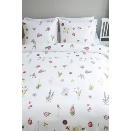 Lenjerie de pat alba cu flori colorate Promoție