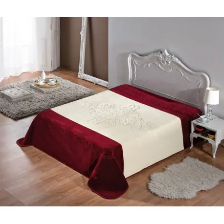 Preț promoțional Cuvertura pat clasica crem-rosu Bordeaux