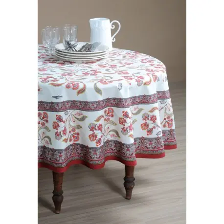 Bestseller Fata de masa rotunda Bastide alb-rosu