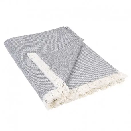 Disponibil imediat Patura canapea Wooly gri cu franjuri albi