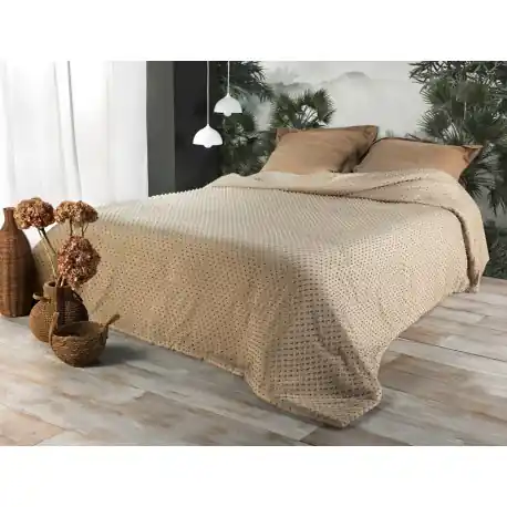 Premium Cuvertura bej Pompon cu ciucuri