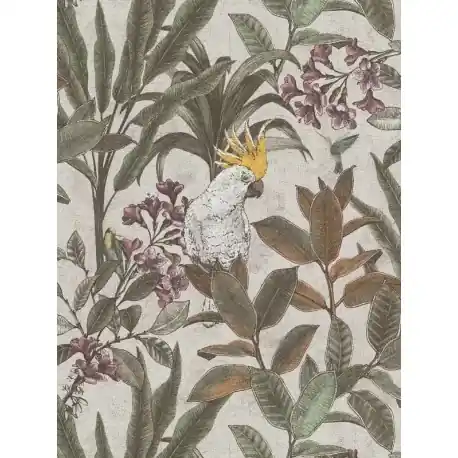 Tapet exotic vintage Kakadu crem-verde Retur ușor