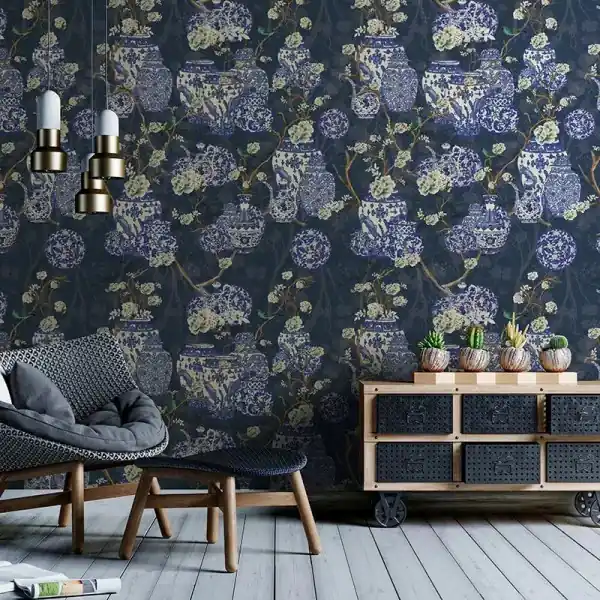 Tapet Hydrangea and Ginger Tea Party Blue Popular