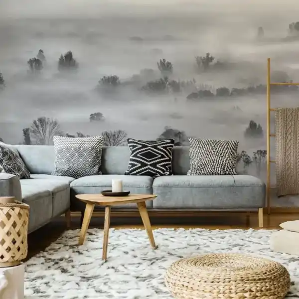 Cumpărături sigure Tapet Foggy Landscape Grey