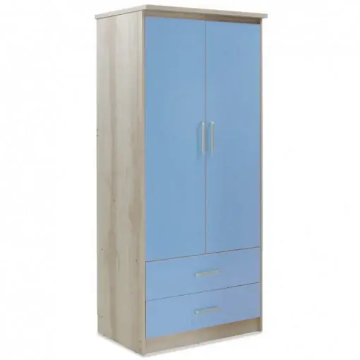 Dulap haine Model Looney, Stejar/Albastru, 81x57x183 cm Cumpără acum
