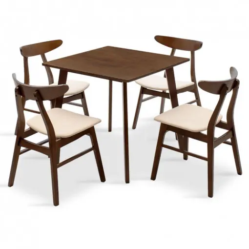 Set Masa si Scaune Benson-Orlean 5 Piese Nuc Inchis - Bej 80x80x75 cm Cel mai vândut