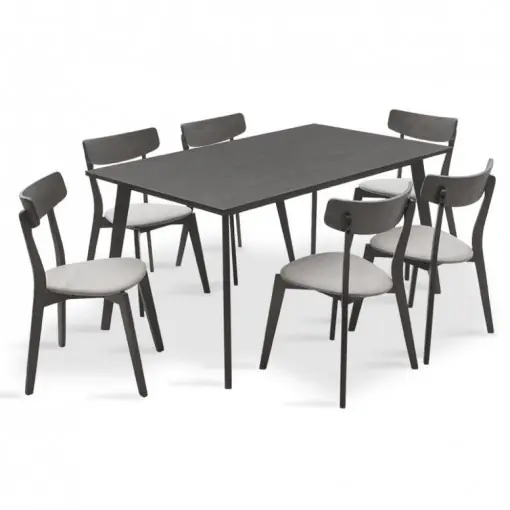 Set Masa si Scaune Benson-Toto 7 Piese Gri Rustic 150x90x75 cm Ofertă de sezon