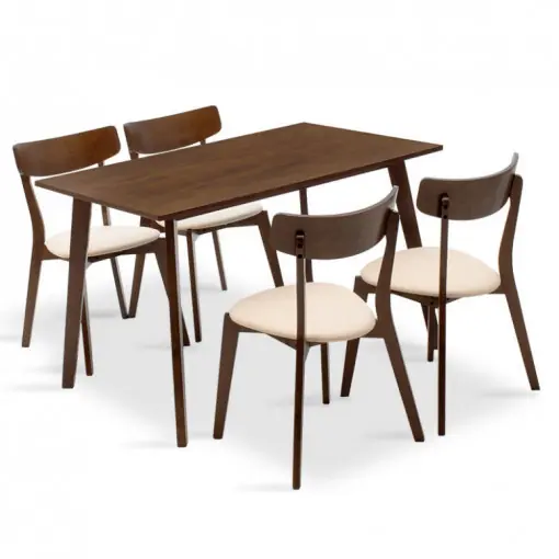 Reducere de preț Set Masa si Scaune Benson-Toto 5 Piese Nuc Inchis - Bej 120x75x75 cm