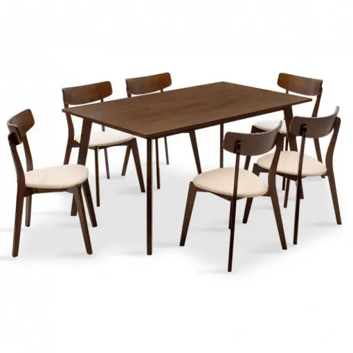 Set Masa si Scaune Benson-Toto 7 Piese Nuc Inchis - Bej 150x90x75 cm Cumpărături sigure