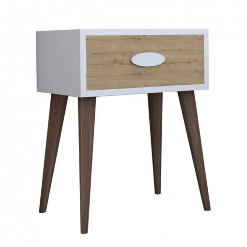 Reducere specială Noptiera Model Gibbs, Alb/Nuc/Natural, 45x30x57.5cm