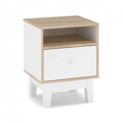 Noptiera Model Stark, Alb/Stejar sonoma, 45x44x58cm Promoție