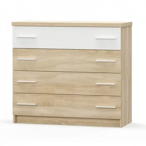 Comoda Model Geneva, Alb/Natur, 103x40x92 cm Preferatul clienților