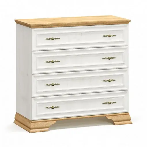 Premium Comoda Model Jaden, Alb antichizat/Stejar auriu, 93.5x39x88.5 cm