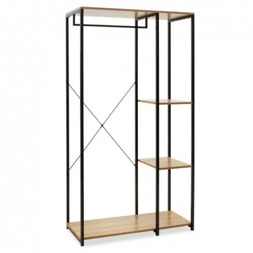 Cumpără acum Cuier cu rafturi Model Ramon, Stejar/Negru, 90.5x41x167 cm