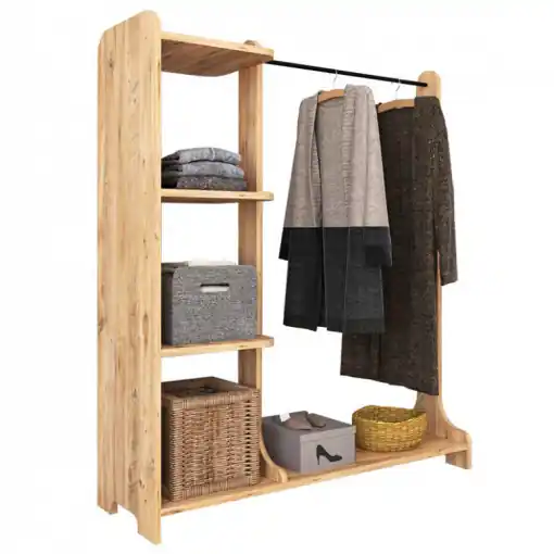 Preț redus Cuier cu rafturi Model Renesme, Nuc, 106x35x128 cm
