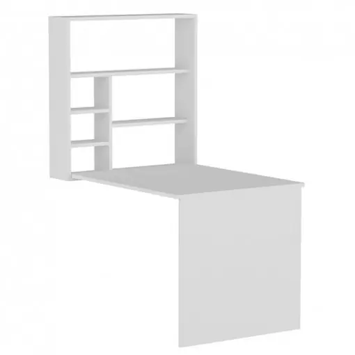 Birou cu Biblioteca Pako World, model Ravin, 63x154x90 cm, Alb Bestseller