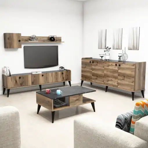 Set Complet Living Lidya 2 Walnut-Marble Ofertă exclusivă
