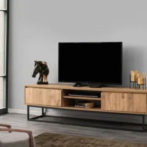 Comoda TV Salvador, Model Belinda, 180x50x40 cm, Negru/Pin Cel mai bun preț