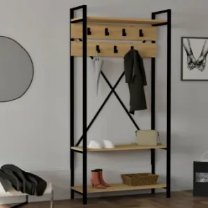 Cuier haine cu rafturi Model Alfa, Stejar, 90x34x180 cm Super ofertă