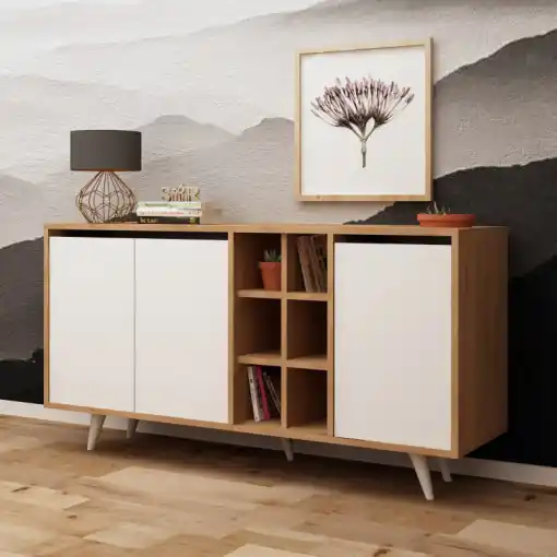 Reducere extra Comoda Model Seria, Stejar/Alb, 140x40x86 cm