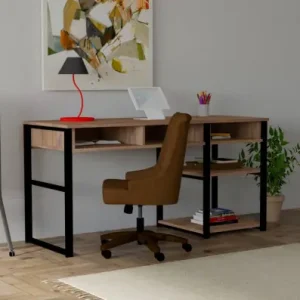 Birou cu sertare Salvador, model Emro, 150x75.8x58.4 cm, Nuc/Negru Preț redus