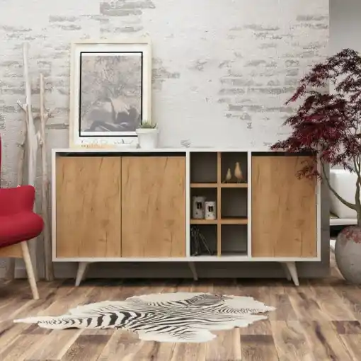 Comoda Model Prava, Stejar/Alb, 140x40x86 cm Chilipir